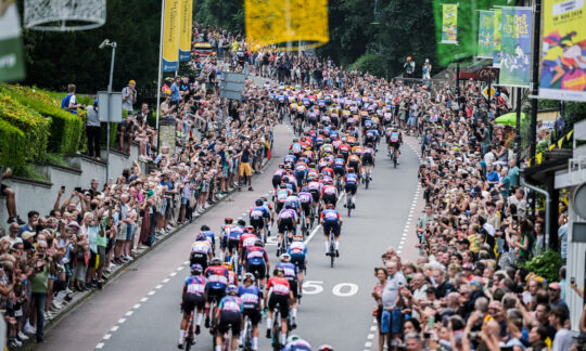 Crowds line the street to see the Tour de France Femmes